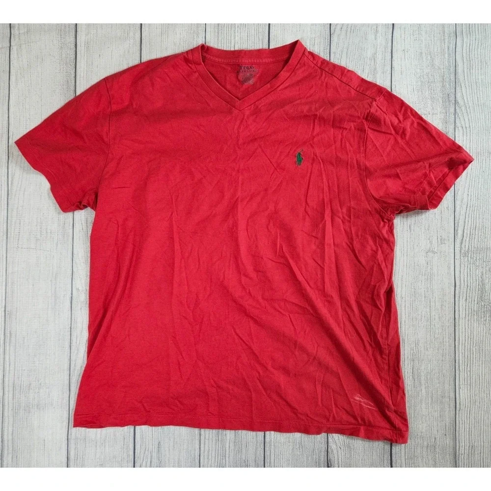 Polo Ralph Lauren T Shirt Men's Large Red Cotton Classic Fit V Neck Pony Logo